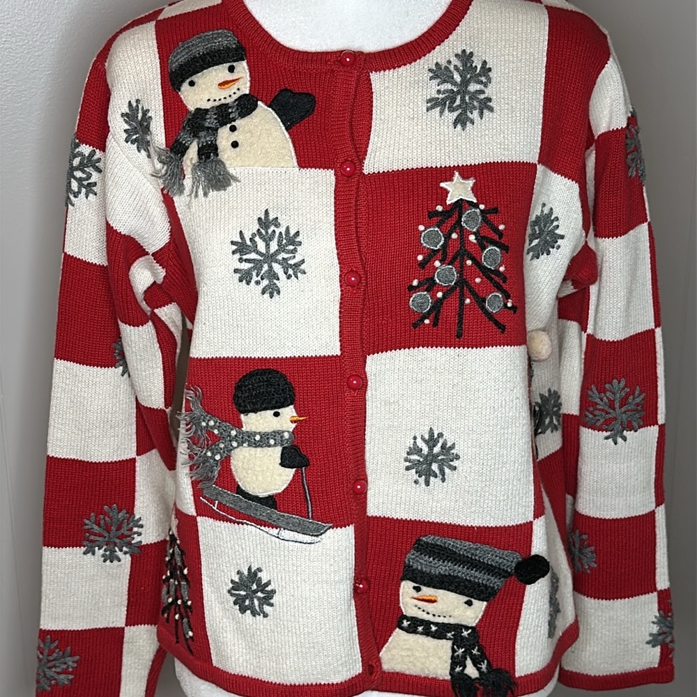 Vintage Marisa Christina Christmas Snowman Cardigan